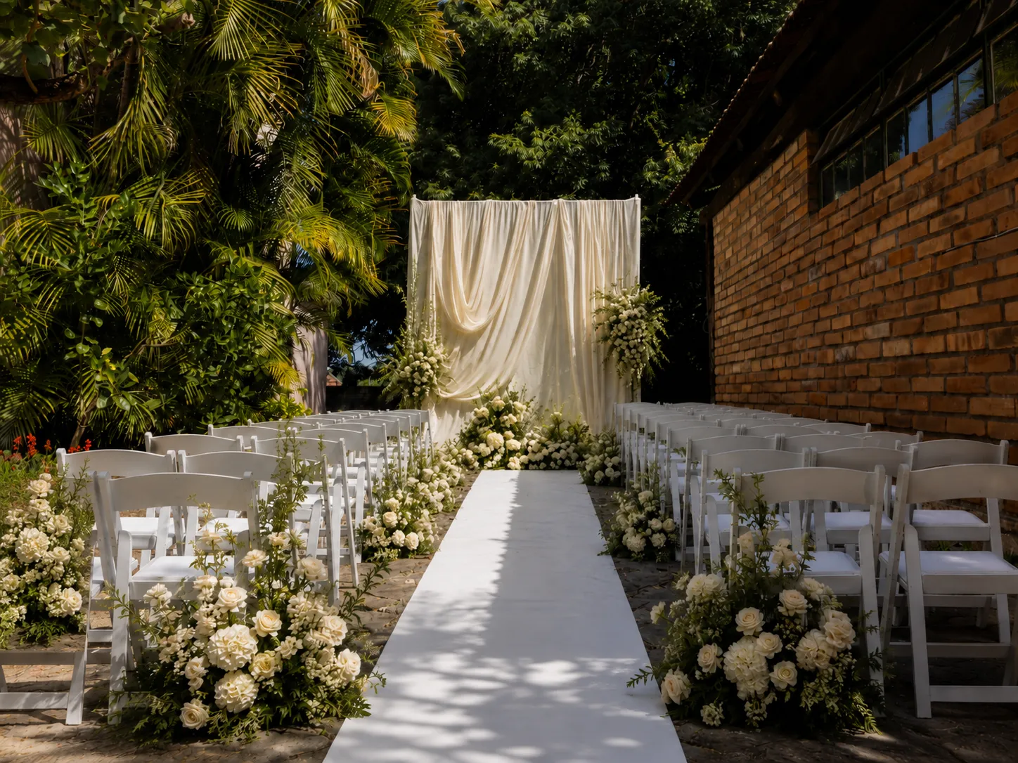 Cerimônia de casamento montada no pátio da Casa Hamburgo